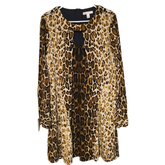 Cato Leopard Print Long Sleeve Dress with Button Sleeves & Zipper in the Back - Picture 1 of 6